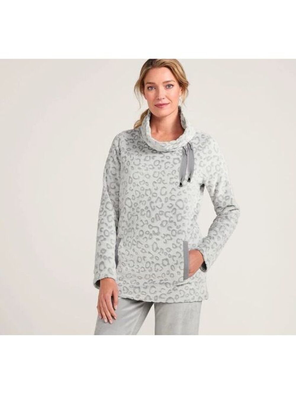 Soft Surroundings Women's Misty Sage Tanzania Fleece Cowl Neck Pullover Sz. M